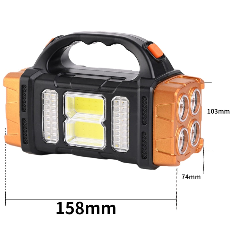 Linterna LED Solar, linterna recargable USB portátil, linterna impermeable COB, luz Solar potente para acampar y hacer senderismo
