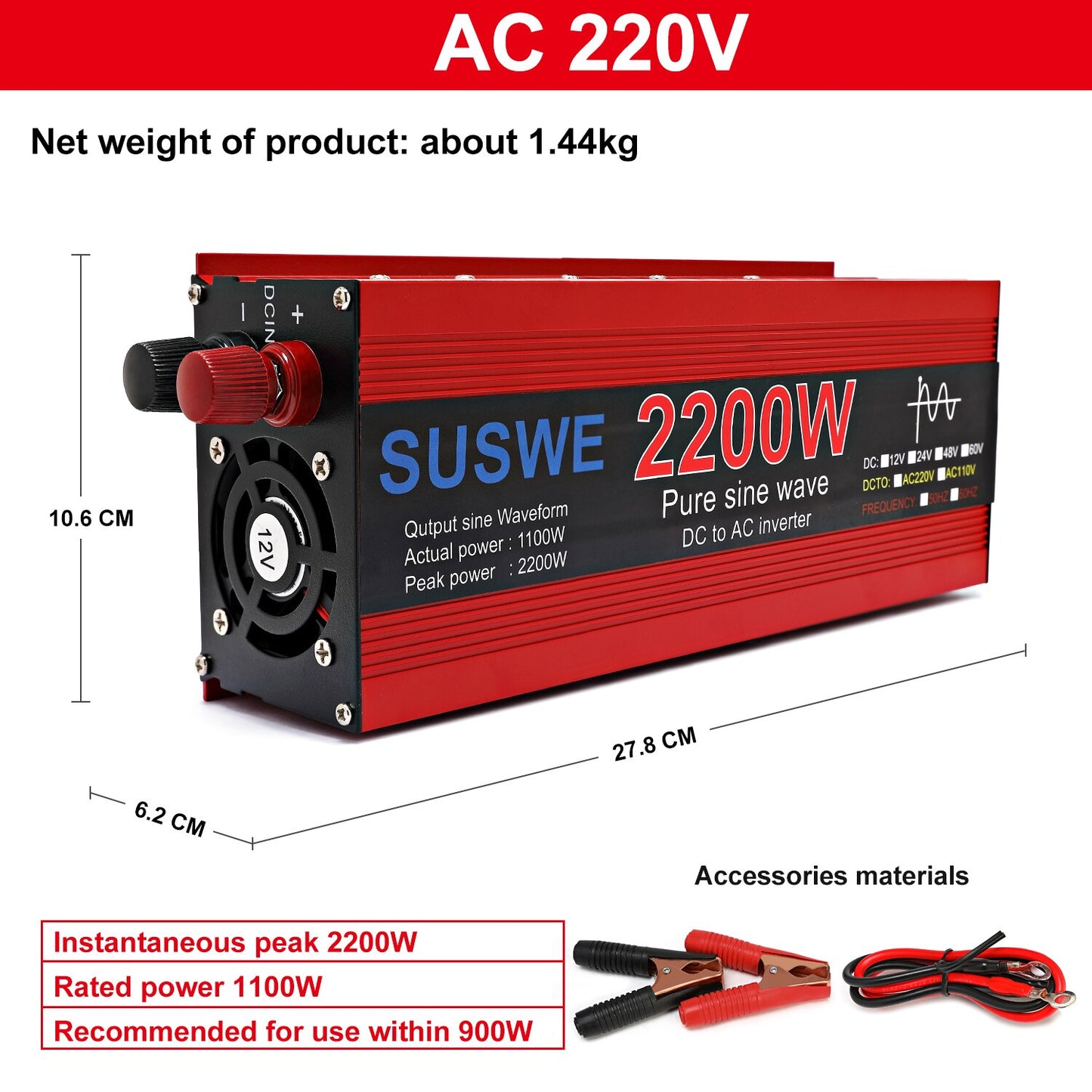 Reiner Sinus-Wechselrichter 12 V/24 V/48 V/60 V zu AC 110 V 220 V 3000/2200/2000/1000 W Spannungswandler Stromrichter Solar-Wechselrichter