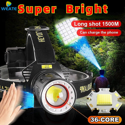 XHP360 High Power Fishing Headlamp Rechargeable Light Headlight Camping Hiking Led Flashlights Can Be Used As A Power Bank