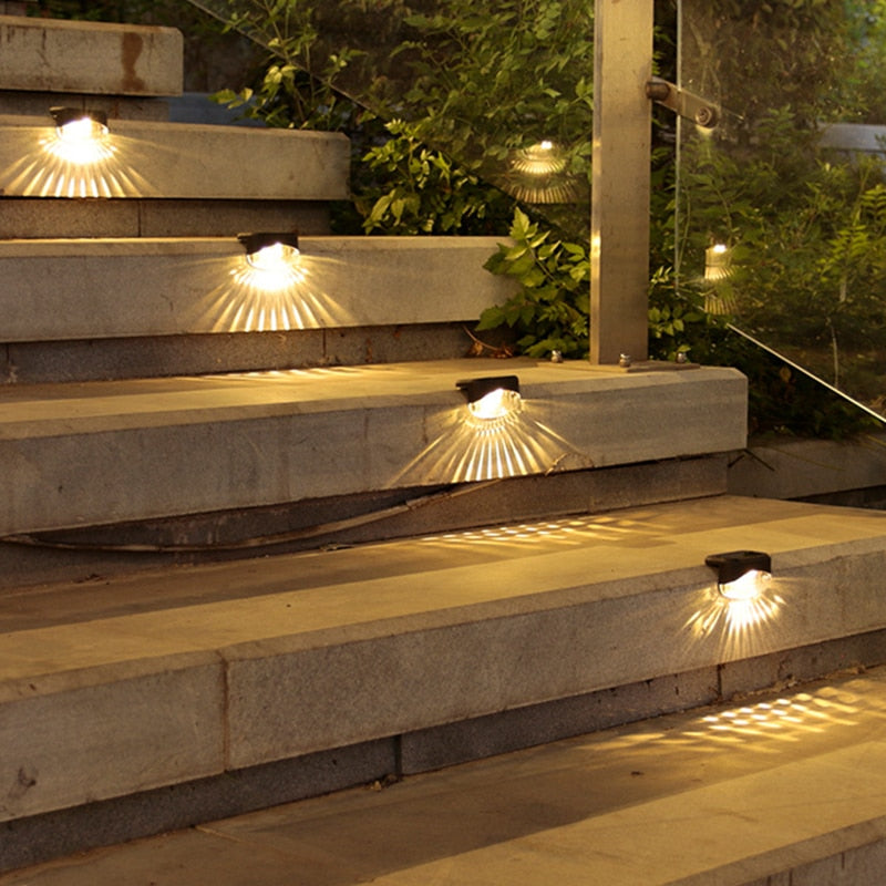 Luz LED Solar para escaleras, impermeable, para exteriores, jardín, luces solares, terraza, barandilla, luz de paso, lámpara de paisaje, accesorios de jardín