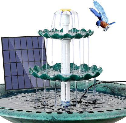 3 Tiered Bird Bath with 3W Solar Pump - DIY Solar Fountain Detachable and Suitable for Bird Bath, Garden Decoration