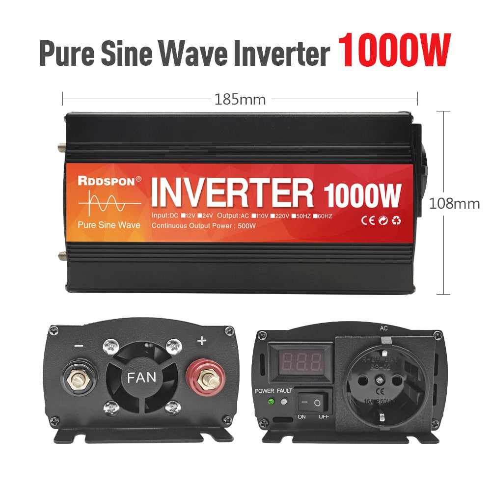 Nuevo inversor de onda sinusoidal pura 1000W-4000W inversores de energía solar para coche con pantalla LED DC 12V 24V a AC 220V convertidor de voltaje