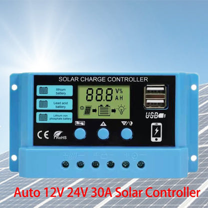 Controlador de carga solar MPPT 10A 20A 30A 12V 24V Controlador de panel solar para 100W 200W 300W 400W Panel solar para litio Lifepo4