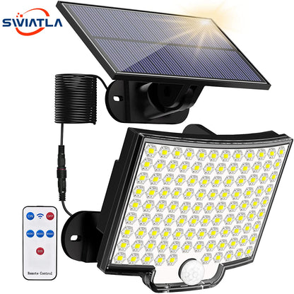 Solar Light Outdoor 106 LED Sensore di movimento super luminoso Lampada da parete da giardino a LED ad alta potenza solare IP65 Impermeabile 4 modalità di lavoro