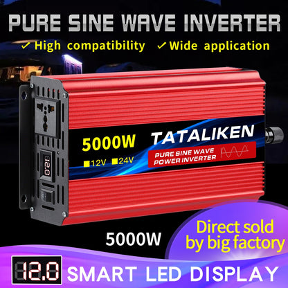 Inverter DC12V/24V To AC 220V Voltage 50/60HZ Power Solar Transformer Pure Sine WaveConverter With LED Display Universal Socket