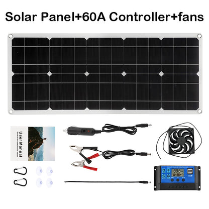 18V Solar Panel Kit 300W Battery Charger Flexible Solar System with 60A Solar Controller 12V 24V for Car Boat RV Home