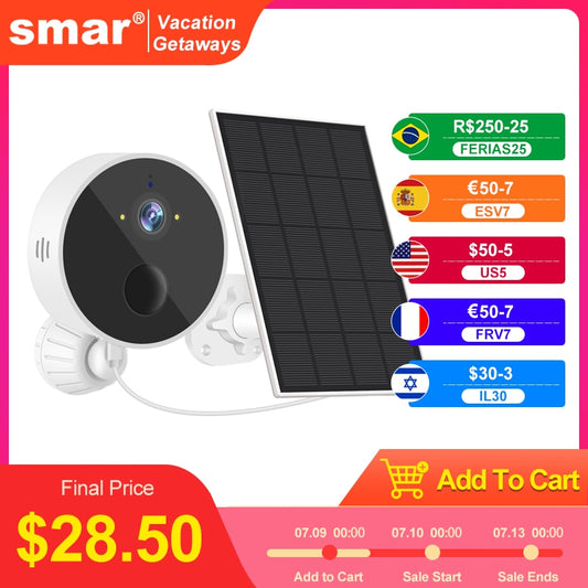 Smar S8-X200B-S - 1080P WiFi Solar Camera PIR Human Detection Security Video Surveillance IP CCTV With Solar Panel Recharge Li-Batteries