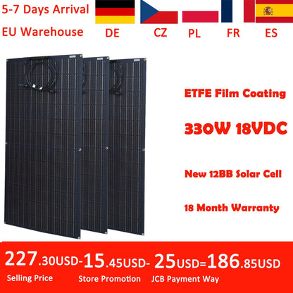 Jingyang Solar Panel 300w 330W 400w 440W 200w 100w 110W ETFE Flexible Monocrystalline Solar Cell 1000w 12V Battery Charger