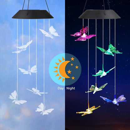 Color changing Solar Wind Chime Crystal Ball Hummingbird Wind Chime Lamp Waterproof Outdoor Use for Courtyard Garden Decoration