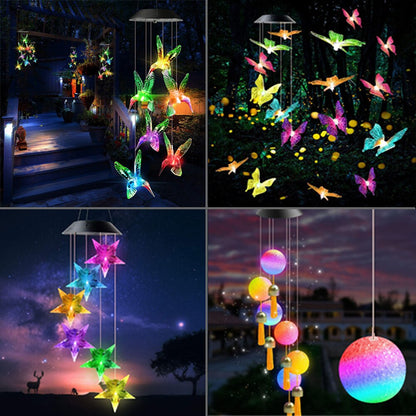 Color changing Solar Wind Chime Crystal Ball Hummingbird Wind Chime Lamp Waterproof Outdoor Use for Courtyard Garden Decoration