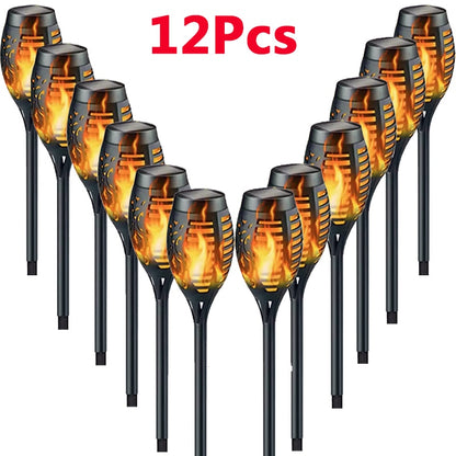 1/2/4/6/8/10/12Pcs Solar Flame Torch Light Flickering Light Waterproof Garden Decoration Outdoor Lawn Path Yard Patio Floor Lamp