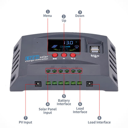 MPPT Solar Charge Controller 50VDC Regulator Colorful Screen For Lifepo4 GEL Lithium Lead Acid Battery 10A/20A/30/40/50/60/100A