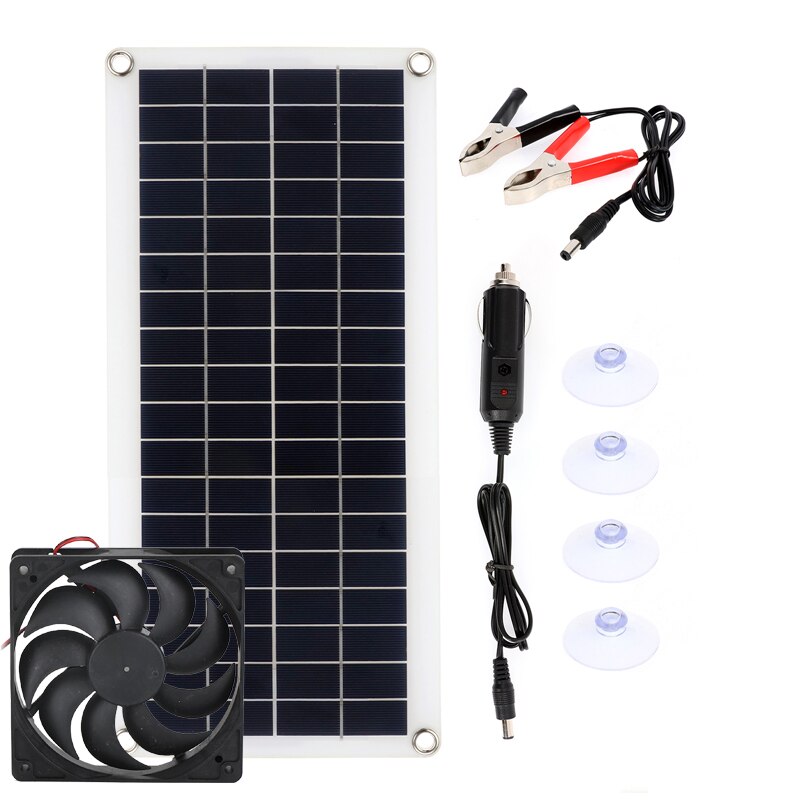 Conjunto de ventilador de panel solar 12V 30W Mini celda solar Kit de placa de bricolaje al aire libre para el verano Invernadero Perro Mascota Equipo de ventilación para el hogar