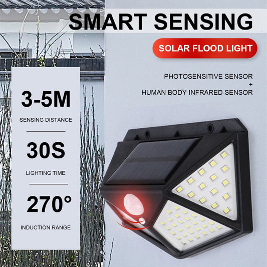 Lámpara LED solar para jardín al aire libre, lámparas de pared de inducción de cuerpo humano, cuatro lados, 100LED, carga, decoración del hogar, luces de carretera