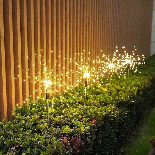 Luzes de fada de fogo de artifício solares ao ar livre Jardim à prova d'água Decoração Luzes de gramado Pátio Caminho Festa Decoração de casamento de Natal