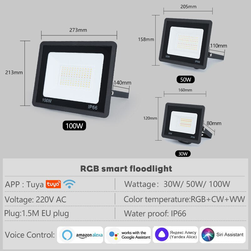 TUYA RGB luci natalizie Proiettore led per esterni IP66 impermeabile foco led 220v 100W 50W 30W illuminazione esterna per giardino cortile