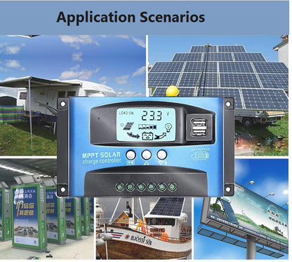 MPPT Solar Controller 30A 40A  50A 60A 100A Dual USB LCD Display 12V 24V Auto Solar Cell Panel Charger Regulator with Load