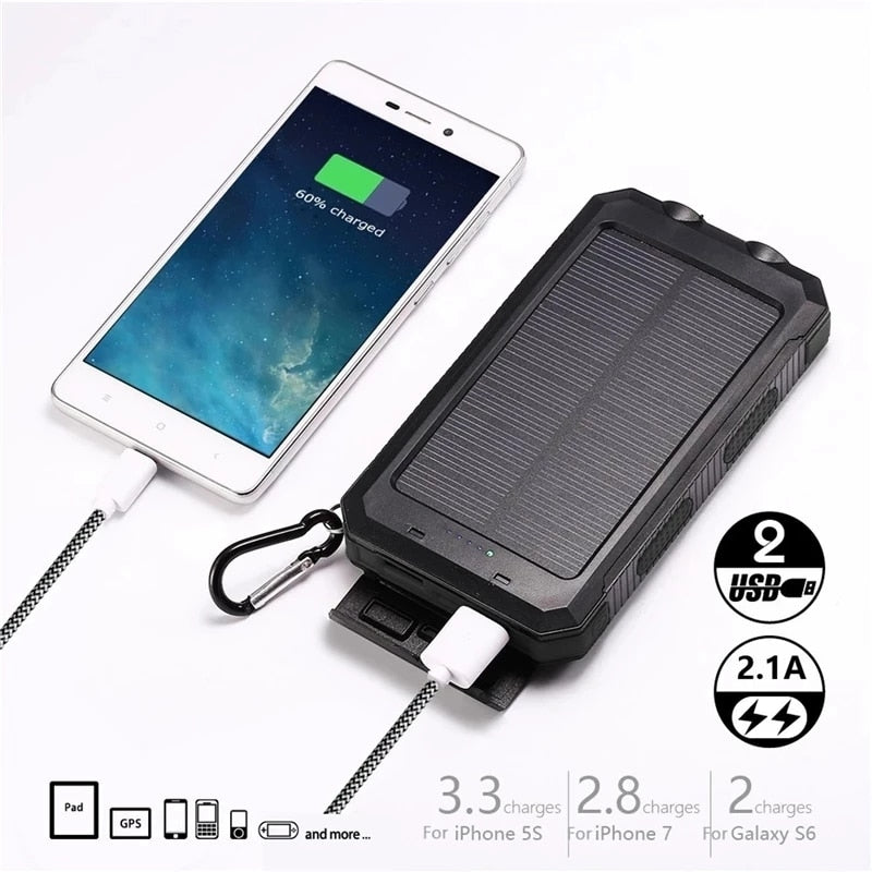 Solar 80000 mAh Power Bank Dual USB Powerbank Wasserdichter Akku Externes tragbares Laden mit LED-Licht 2USB Powerbank