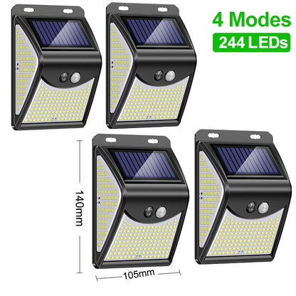 244 Led Outdoor Solar Light With Sensor Motion Powerful Energy Spotlight Waterproof Sunlight Lamp For Exterior Wall Garden Decor