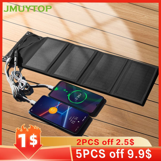JMUYTOP faltbare USB 5V Solarmodule 10W 7W Batterie Power Bank für Zellen Telefon iPhone Xiaomi Samsung 3in1 Ladekabel Kit