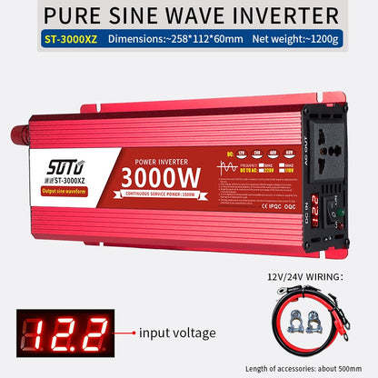 Pure Sine Waveform Universal Inverter DC 12V24V48V60V to 110V-240V LCD Screen Inverter 1800W/2200W/3000W PowerConverter 50/60HZ