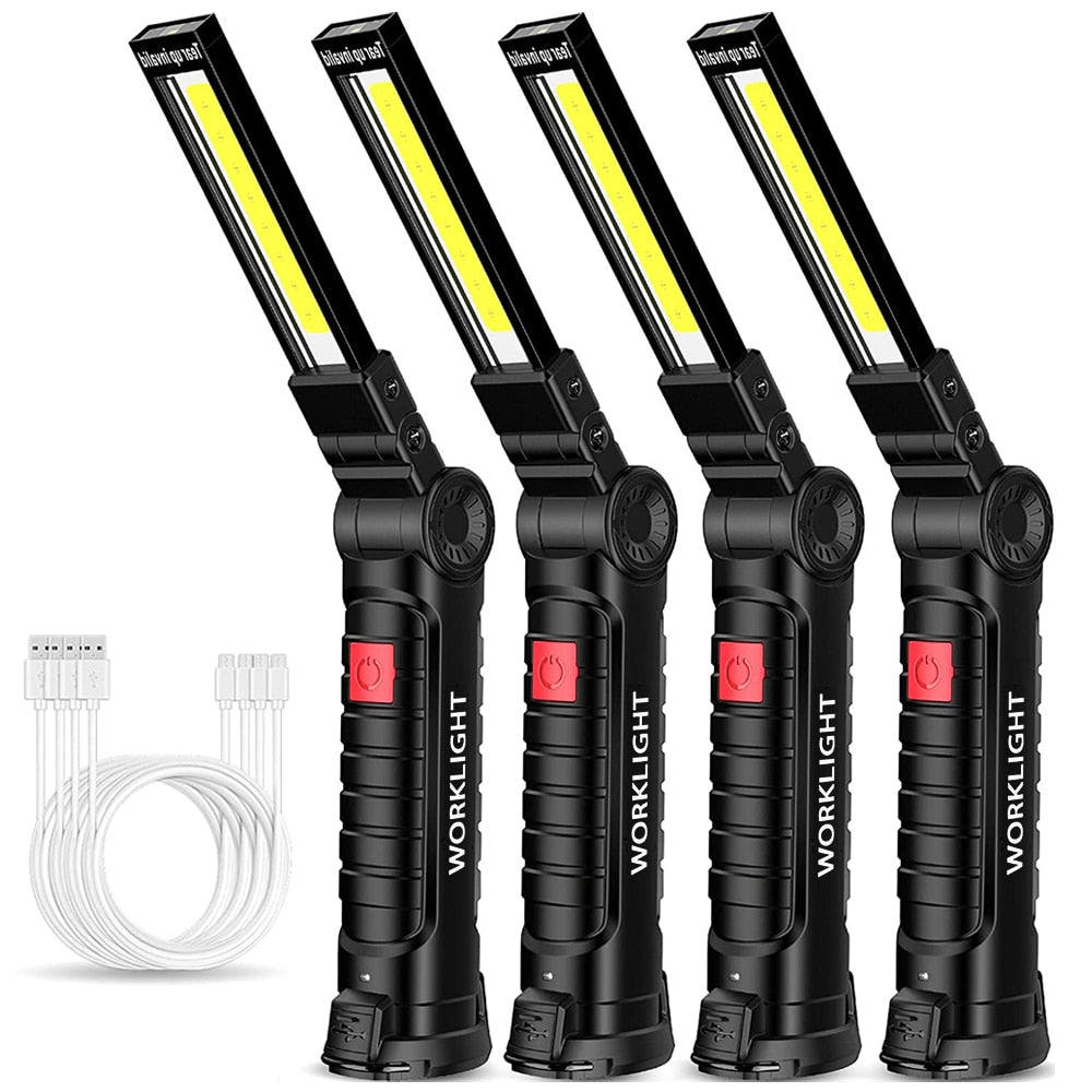 Nova Lanterna LED COB Portátil USB Recarregável Luz de Trabalho Lanterna Magnética Lâmpada Pendurada com Bateria Embutida Tocha de Acampamento