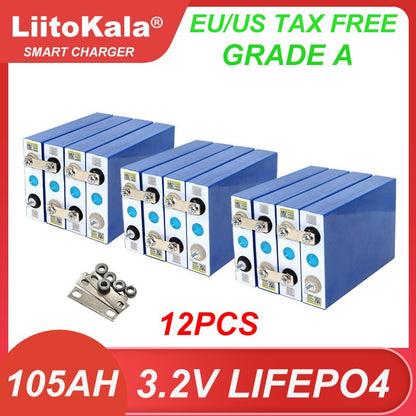 Batteria Liitokala 3.2V 105Ah LiFePO4 Fosfato di ferro al litio fai da te 4s 12V 24V Auto elettrica per moto da viaggio Batterie solari ESENTE DA TASSE