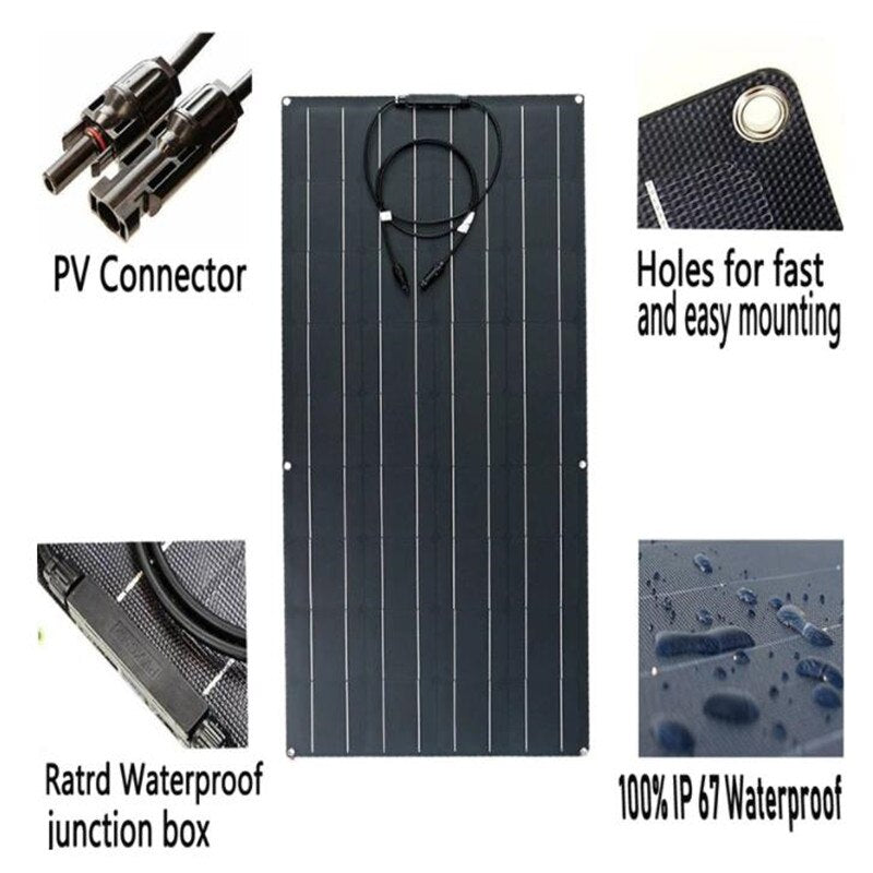 Painel solar 200w 100w ETFE PET 110W 100W painel flexível célula solar monocristalina para 12V/24V carregador de bateria 1000W kits de sistema