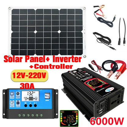 Solar Power Generation System Dual USB 18W Solar Panel 6000W Power Inverter with Smart LCD Display Dual USB Ports Controller Set