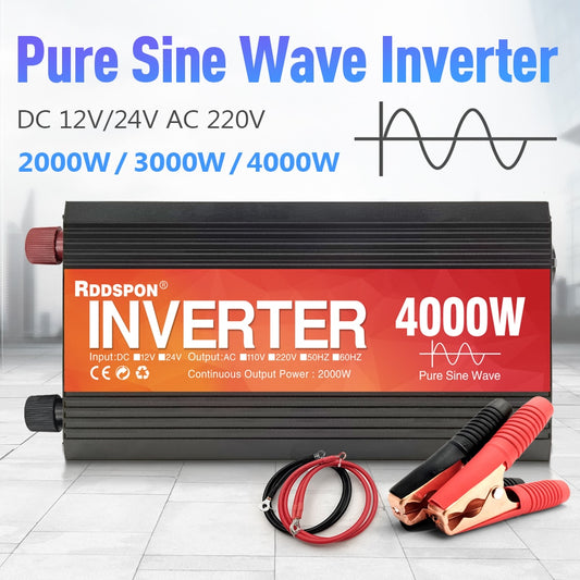 Nouveau onduleur à onde sinusoïdale Pure 1000W-4000W onduleurs solaires de voiture avec affichage à LED DC 12V 24V à AC 220V convertisseur de tension