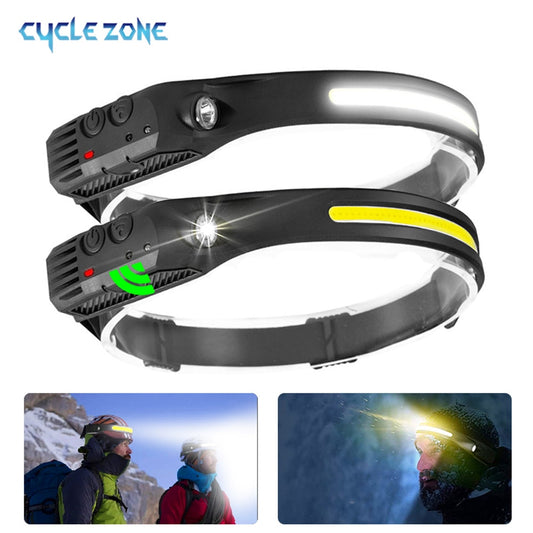 CYCLEZONE Capteur LED Lampe frontale USB Rechargeable 10 Modes d'éclairage Lampe frontale Super Bright Pêche Camping Induction COB Lampe frontale