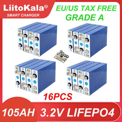 Batteria Liitokala 3.2V 105Ah LiFePO4 Fosfato di ferro al litio fai da te 4s 12V 24V Auto elettrica per moto da viaggio Batterie solari ESENTE DA TASSE