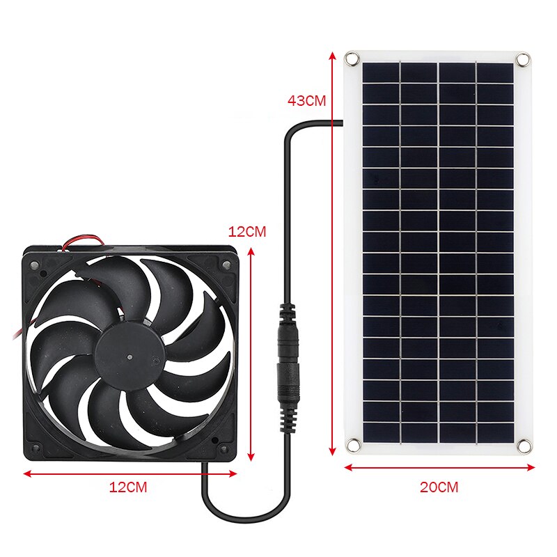 Conjunto de ventilador de panel solar 12V 30W Mini celda solar Kit de placa de bricolaje al aire libre para el verano Invernadero Perro Mascota Equipo de ventilación para el hogar