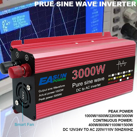 Inversor de onda sinusoidal pura 12V DC a AC 220V convertidor 3000w 2200w 1600w 1000w estabilizador 24V inversor Solar 50hz 60hz transformador