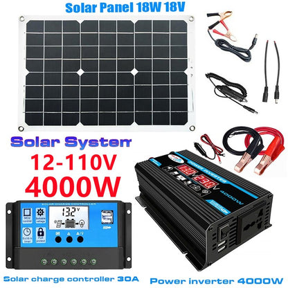 Solar Power Generation System Dual USB 18W Solar Panel 6000W Power Inverter with Smart LCD Display Dual USB Ports Controller Set