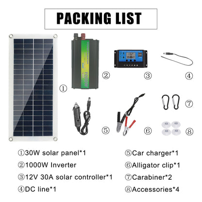 1000W Inverter  Solar Panel, PACKING LIST  1 1 @D30W solar