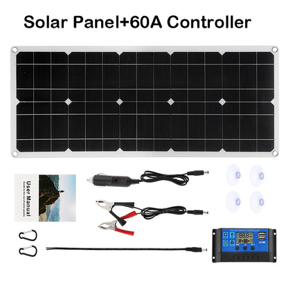 18V Solar Panel Kit 300W Battery Charger Flexible Solar System with 60A Solar Controller 12V 24V for Car Boat RV Home