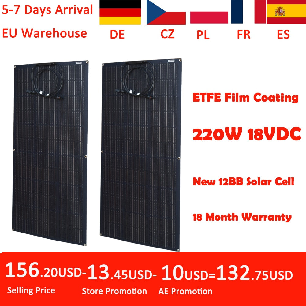 Pannello solare Jingyang 300w 330W 400w 440W 200w 100w 110W ETFE Cella solare monocristallina flessibile 1000w Caricabatteria 12V