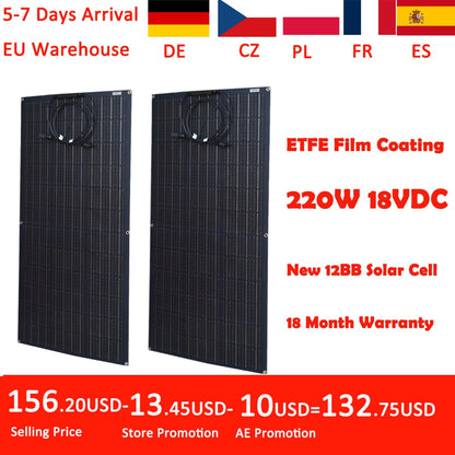 Jingyang Solar Panel 300w 330W 400w 440W 200w 100w 110W ETFE Flexible Monocrystalline Solar Cell 1000w 12V Battery Charger