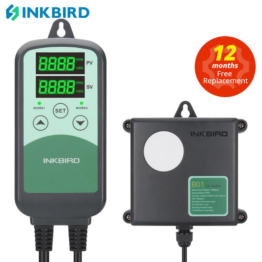 INKBIRD ICC-500T Controlador digital de CO2 Controlador y monitor de CO2 programable para ventilación de industrias agrícolas y ganaderas