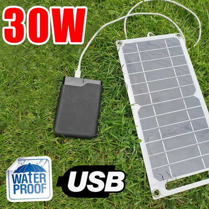 30W Portable Solar Panel - 5V Solar Plate with USB Safe Charge Stabilize Battery Charger for Power Bank Phone Outdoor Camping Home