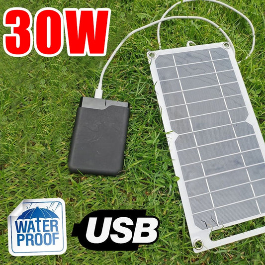 30W Portable Solar Panel - 5V Solar Plate with USB Safe Charge Stabilize Battery Charger for Power Bank Phone Outdoor Camping Home