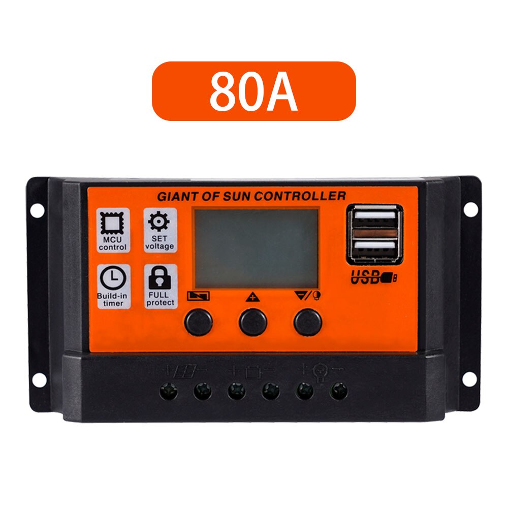 Controlador de carga solar 10A 30A 60A 80A 100A Panel solar para automóvil Pantalla LED Dual USB 5V Equipo regulador de carga