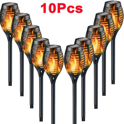 1/2/4/6/8/10/12Pcs Solar Flame Torch Light Flickering Light Waterproof Garden Decoration Outdoor Lawn Path Yard Patio Floor Lamp