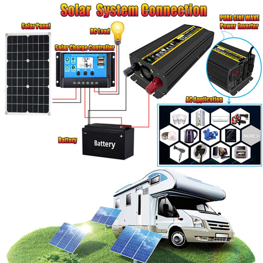 Inverter a onda sinusoidale pura DC 12V a AC220V 8000/6000/4000 / 3000W Convertitore portatile Power Bank Inverter solare