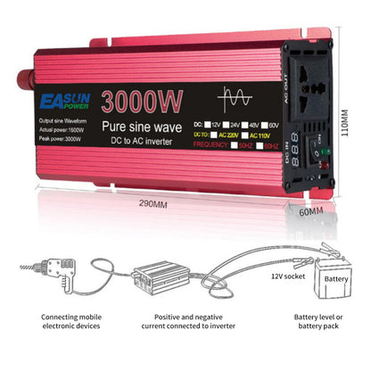 Pure Sine Wave Inverter DC 12V To AC 110V/220V Transformer 1000W 1600W 2200W 3000W LED Display Solar Inverter Power Converter