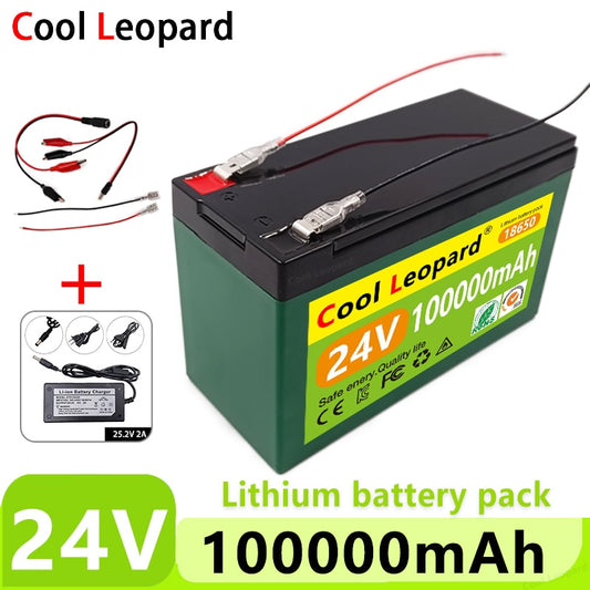 Cool Leopard NUEVA batería de litio 24V 100AH ​​18650, para inversor Solar Street Light E-Bike Scooter 25.2V 2A Cargador BMS incorporado