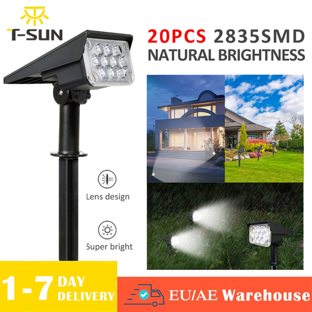 T-SUN 1 ud./2 uds./4 uds. Foco Solar ajustable, luz Solar para jardín IP65, luz de pared de paisaje superbrillante, lámpara Solar para exteriores