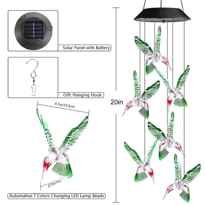 Color changing Solar Wind Chime Crystal Ball Hummingbird Wind Chime Lamp Waterproof Outdoor Use for Courtyard Garden Decoration