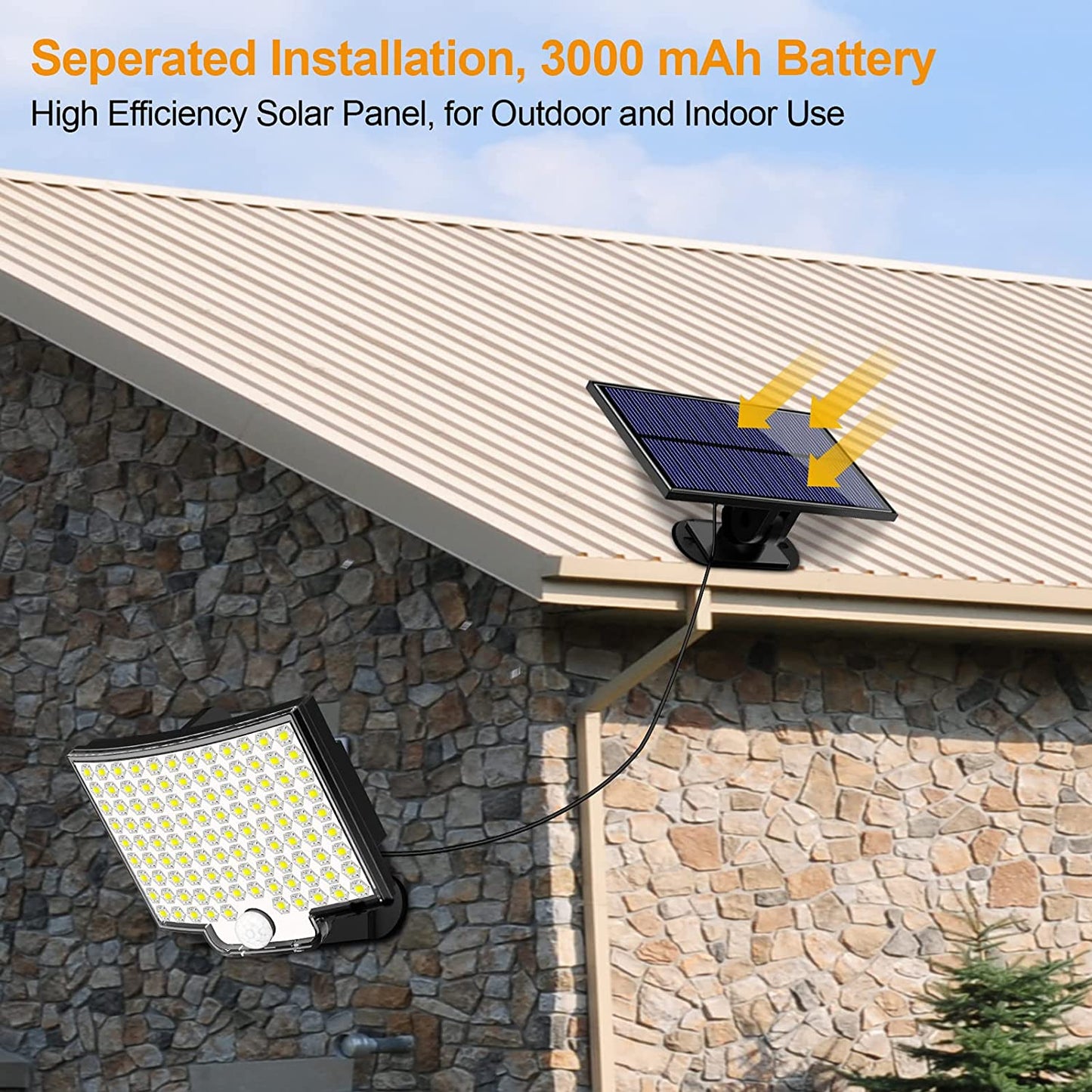 Solarleuchte für den Außenbereich, 106 LEDs, superhell, Bewegungsmelder, Solar-LED-Gartenwandleuchte mit starker Leistung, IP65, wasserdicht, 4 Arbeitsmodi